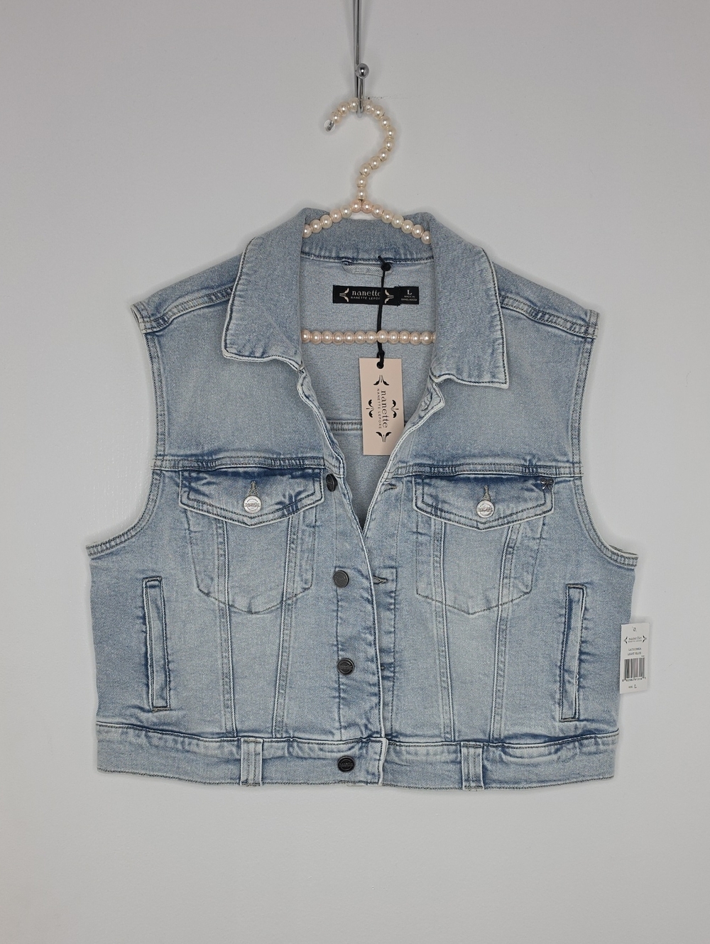 Nanette Lepore Light Blue Denim Vest Size L New With Tags